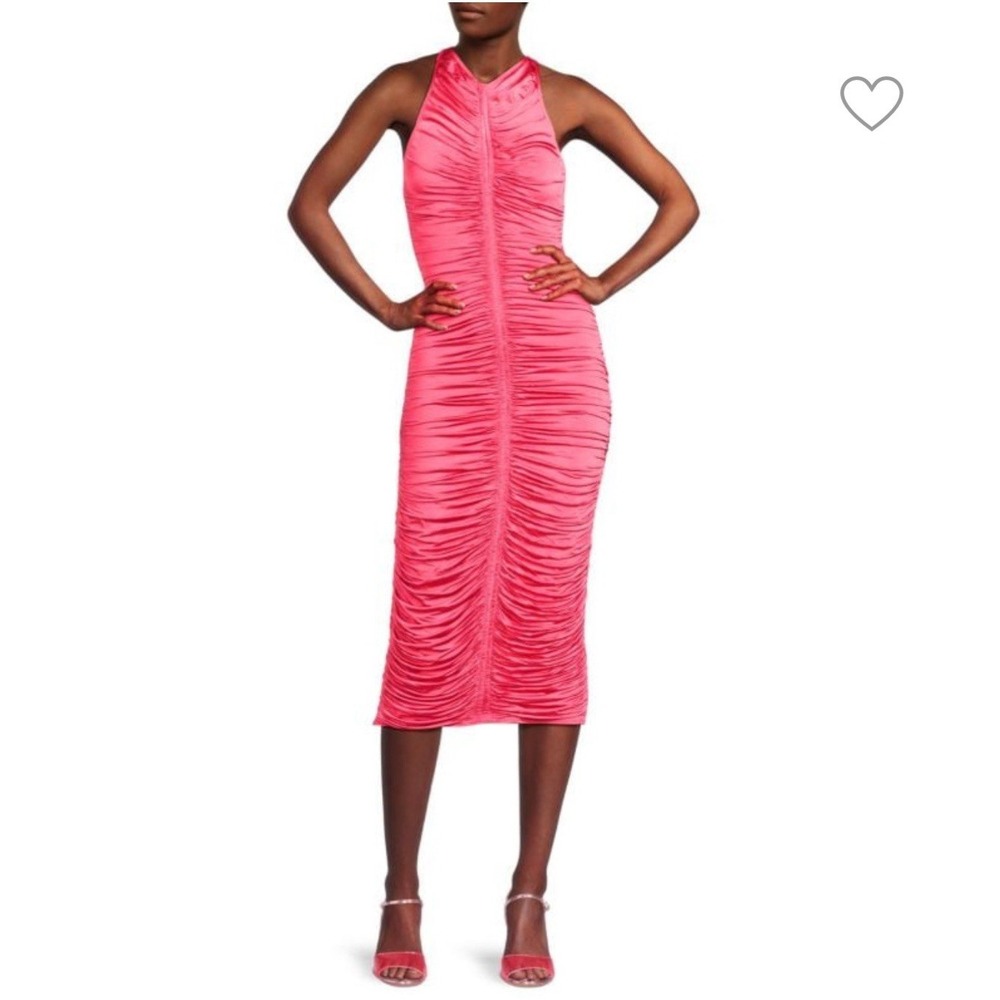 A.L.C. Adrienne Ruched Sinched Bodycon Sleeveless Rose Midi‎ Dress Size Large